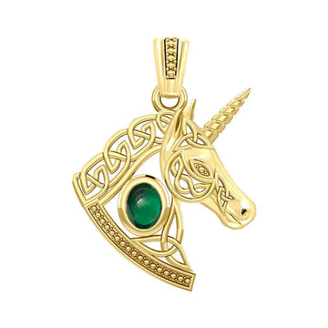 Celtic Unicorn Solid Yellow Gold Pendant with Gem GPD5732 - Jewelry